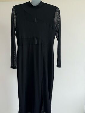 Cider Black Mesh Long Sleeve Bodycon Midi Dress Mock Neck Size XL
